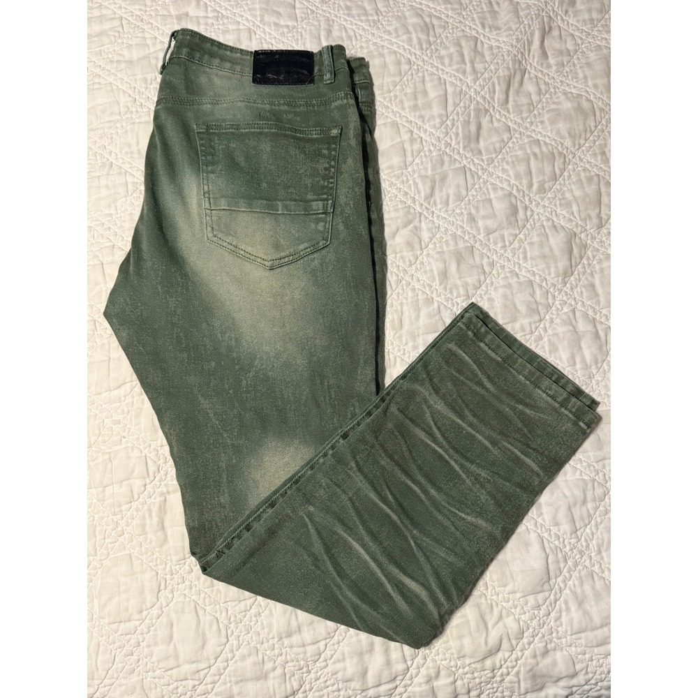 Smoke Rise Moto Jeans Mens 42/32 Green Distressed Slim Straight Biker Pants